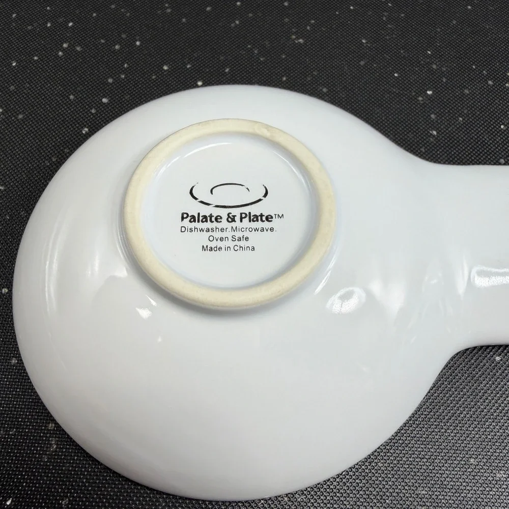 Palate & Plate White Ceramic Spoon Rest Ribbed Handle Stoneware 9x4 Oven Safe